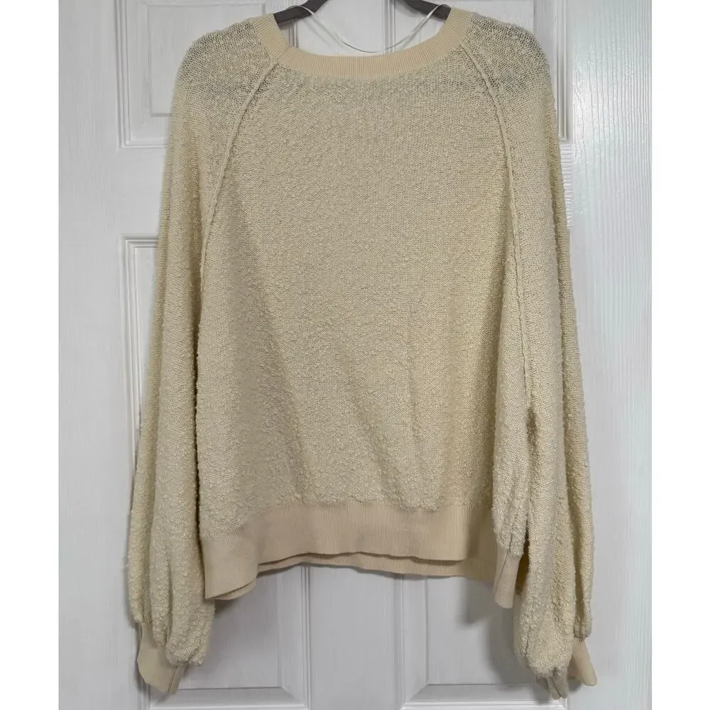 Free People Women's Cream Textured Oversized Bishop Sleeve Sweater Size Small